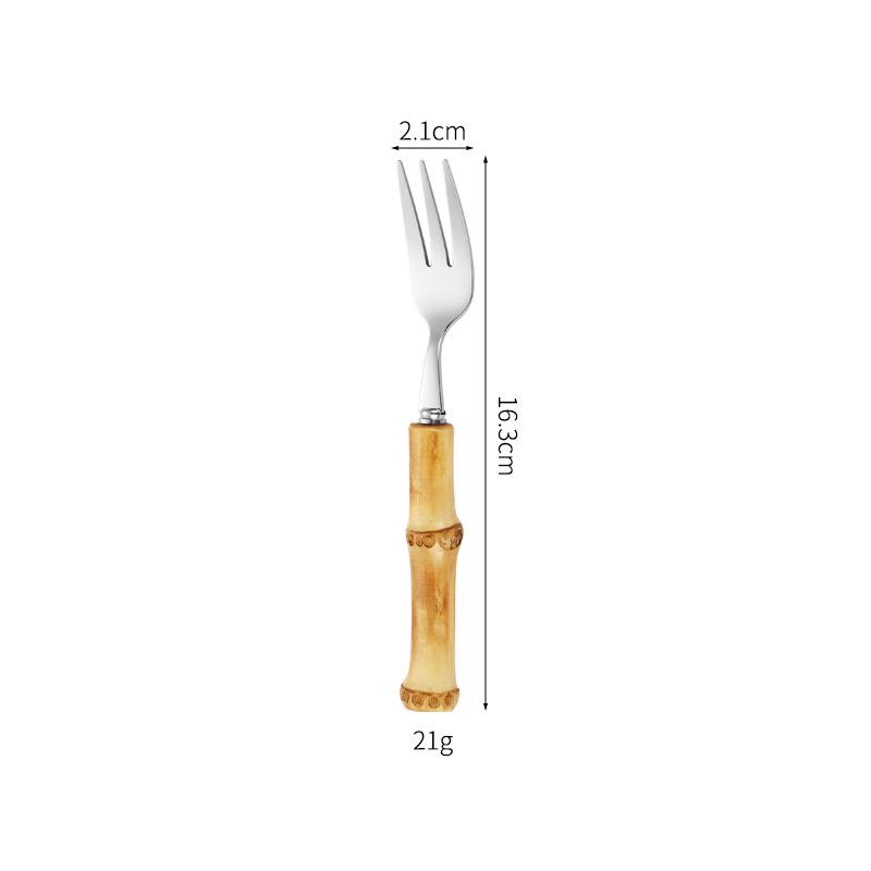 Bamboo Handle Cutlery Set: Solid Wood Steak Knife, Fork, and Spoon with 304 Stainless Steel Retro Design.