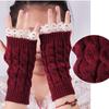 Wine Red New Autumn Winter Ladies Warm Japanese Korean Knitted Half Finger Gloves Knitted Glove Lace Sleeve Wrist Guard