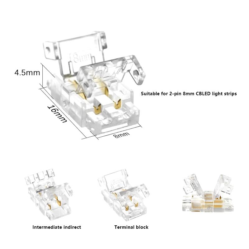 10PCS 2pin 8mm COB LED Strip To Strip LED Connectors Strip To Wire Connection Solderless Extension For  Strip Lights