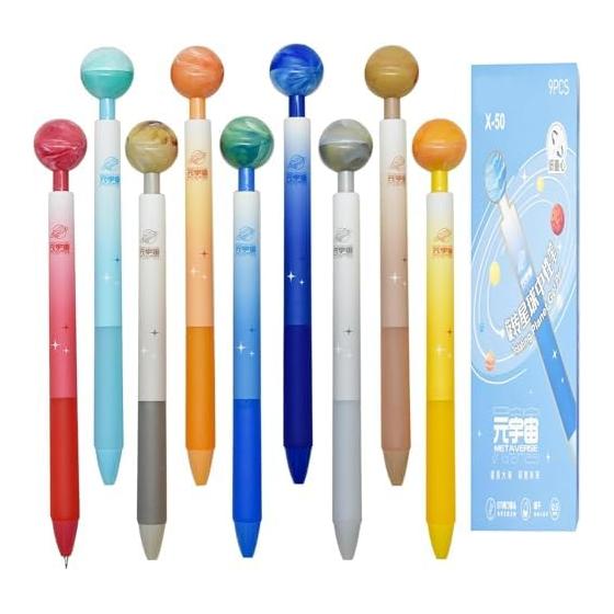 Maydahui 9-Piece Planet Ballpoint Pen Set, 0.5mm Black Ink, Cute & Fun Stationery, Smooth Writing Gel Pens for Kids, Students, Gifts