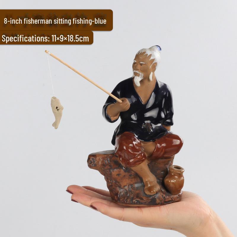 Jiang Taigong Fishing Ceramic Bonsai Rockery Ornament For Aquariums