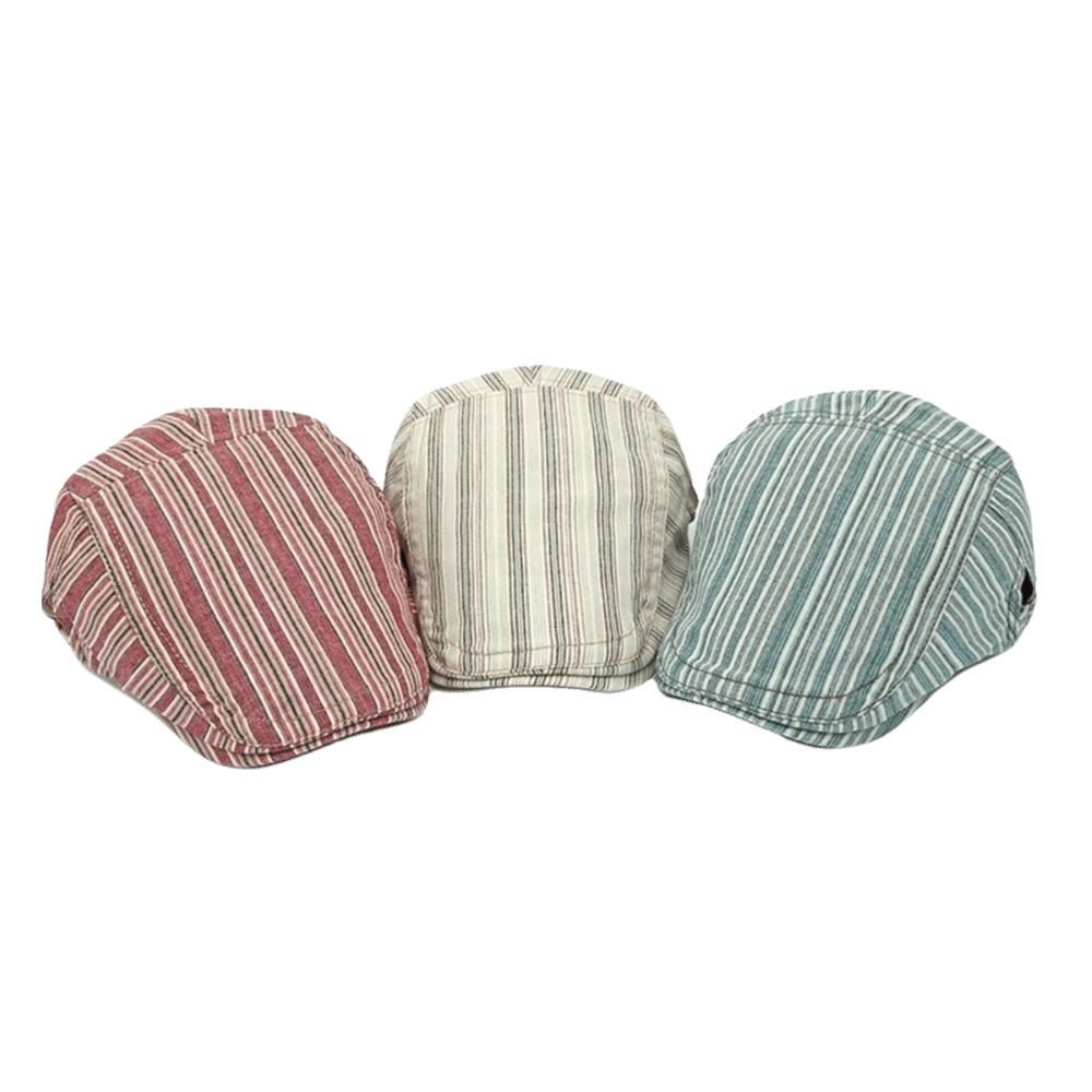 Cotton Striped Forward Hat Adjustable Flat Brim Cap Classic Newsboy Hat Women Men