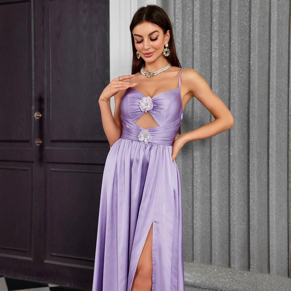 New suspender ball evening dress   new design sense solid color satin long dress adult dress women