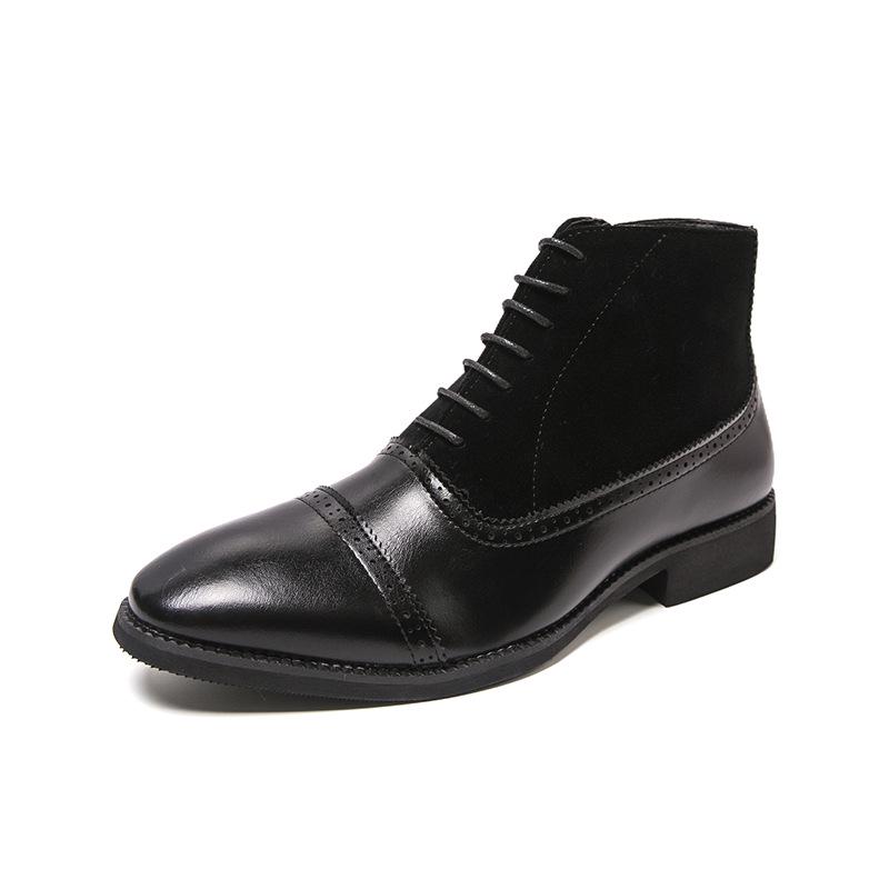 Men s Large Suede High-Top Brogue Chelsea Boots - Formal Leather for Autumn/Winter 38