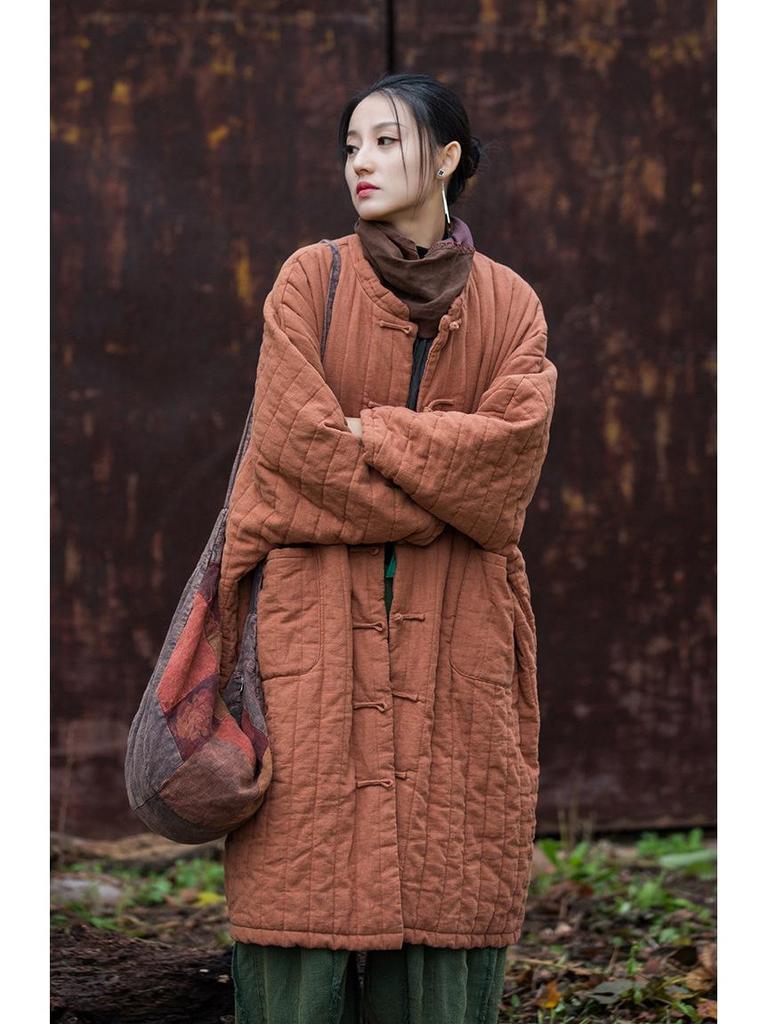 Women's Winter Quilted Ramie Cotton Coat - Vagabond Zen Style Robe