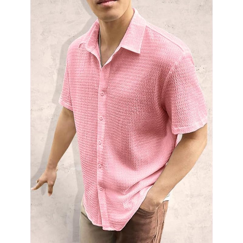 Tee Projekt Mens Popcorn Shirt Texture Pattern Mens Casual Shirt Half Sleeves Goa Beach Summer Shirt Black