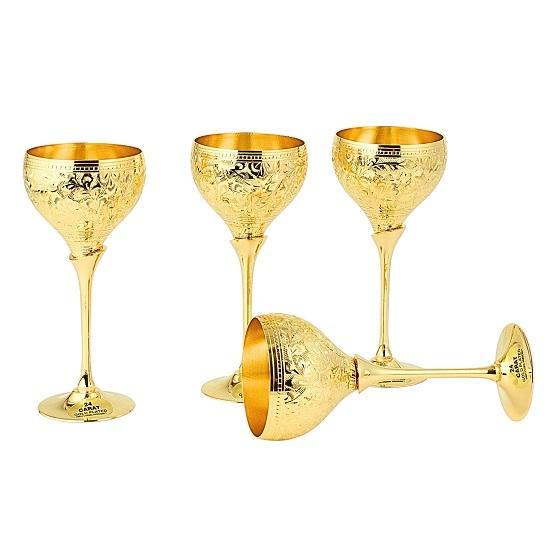 Brass Wine Glasses, Goblet, Champagne Flutes, Diwali, Wedding Anniversary Gift for Couple Marriage, Corporate Clients Set of 4 Saucer Design