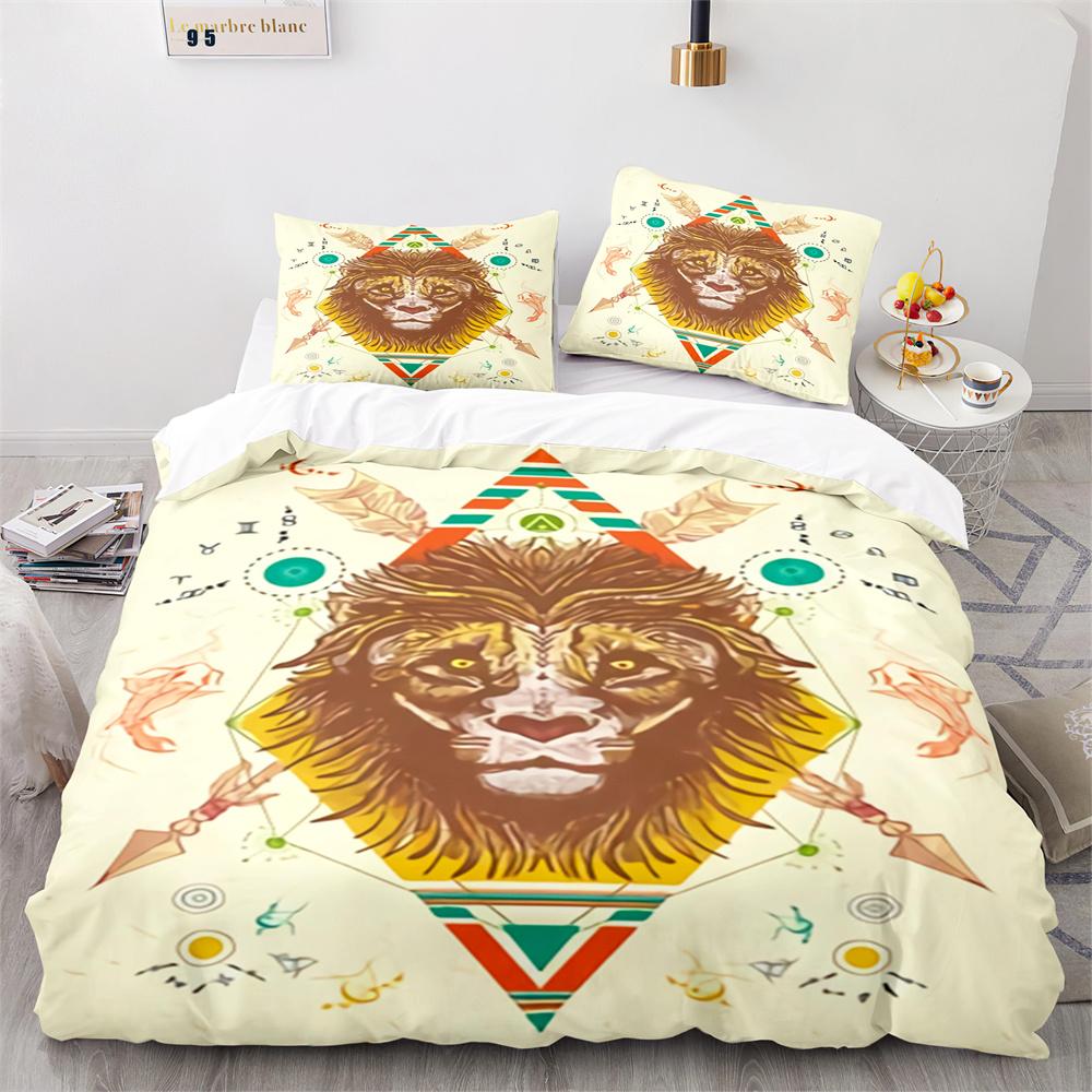 Lion Duvet Cover Set Cartoon Pattern Wild Animal Lion Cute Style Full Size Bedding Set Polyester Comforter Cover With Pillowcase