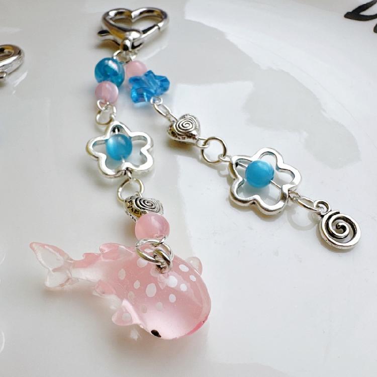 Whale Pendant Beaded Keychain Ocean Animal Keyring Mobile Phone Accessories Fashionable Cellphone Lanyard Decoration