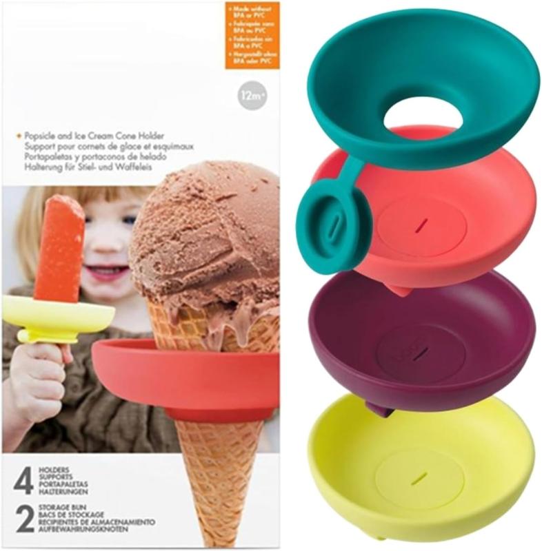 Pack of 4 Food-grade Silicone Ice Cream Holder Stand Drip Proof Children Popsicles Rack Leak-Proof Cone Support