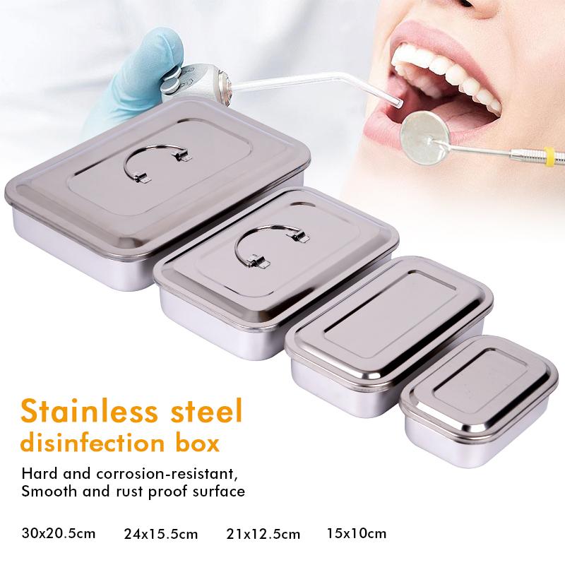 Stainless Steel Dental Instruments Tray With Lid Surgical Tool Medical Disinfection Sterilization Container New