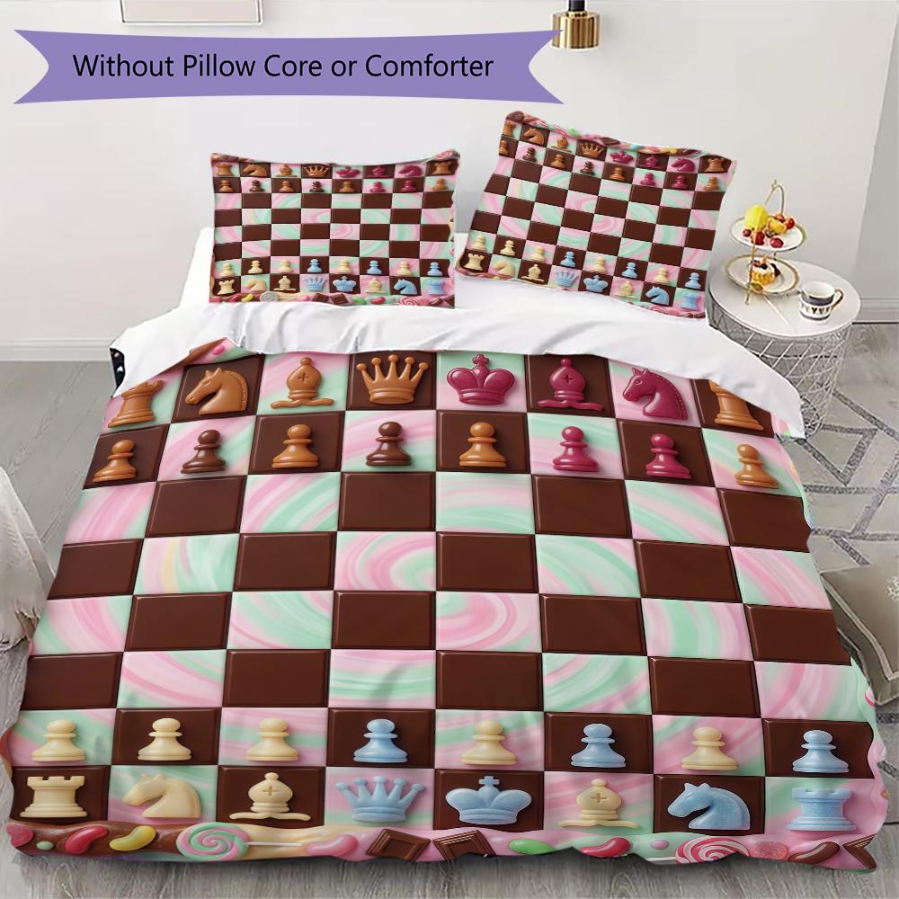 Chess Pattern Bedding Uilt Set Uilt Cover Pillowcase Home Decoration Birthday Gift (1 * Duvet Cover + 2 * Pillowcase Without Core)