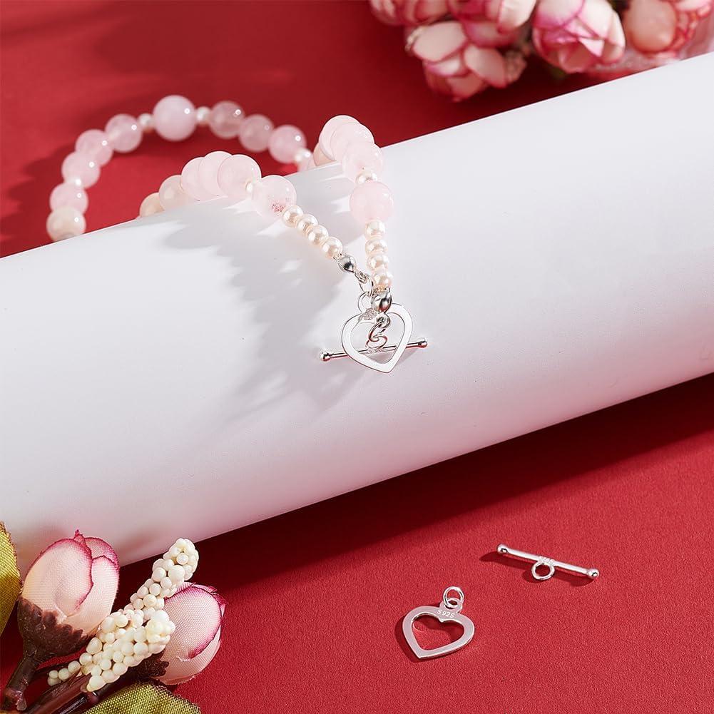 PH PandaHall 2 шт. Застежки-тоглы из стерлингового серебра 925 пробы Застежка-сердечко OT Застежка-Т-образный стержень Застежки-сердечки Соединитель Металлическая застежка Шармы для ожерелья