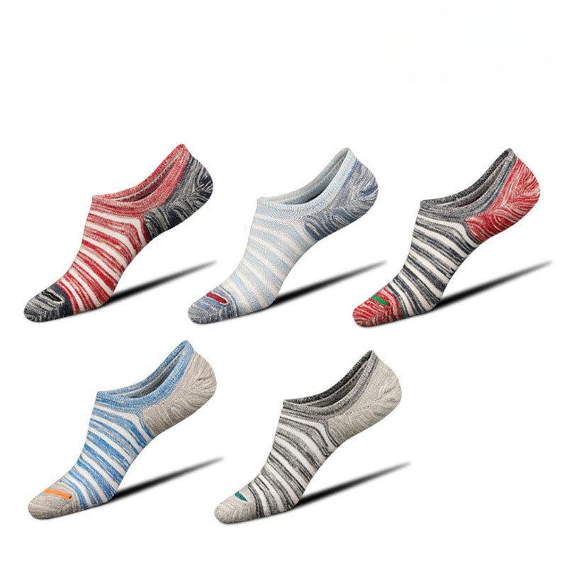 Spring and Summer Anti-drop Combed Cotton Striped Boat Socks for Men, Silicone Anti-slip Socks and Invisible Socks