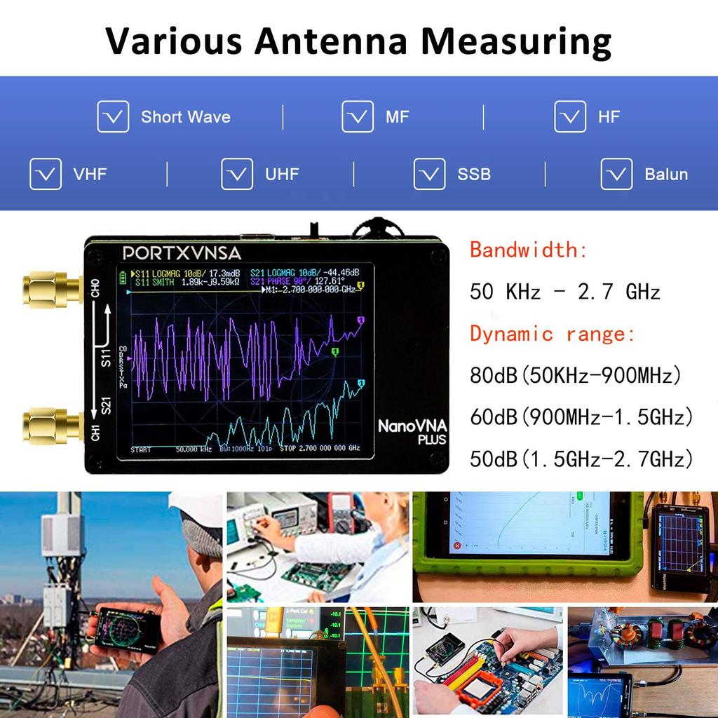 New Upgraded NanoVNA 50kHz-2.7GHz Vector Network Antenna Analyzer 2.8" Display Measure Short Wave MF HF VHF UHF SSB Balun