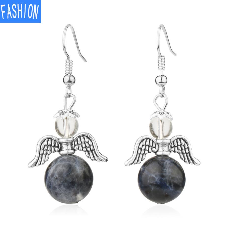 European and American Trinkets Natural Crystal Angel Wings European and American Earrings Autumn and Winter Kaai Female Earrings