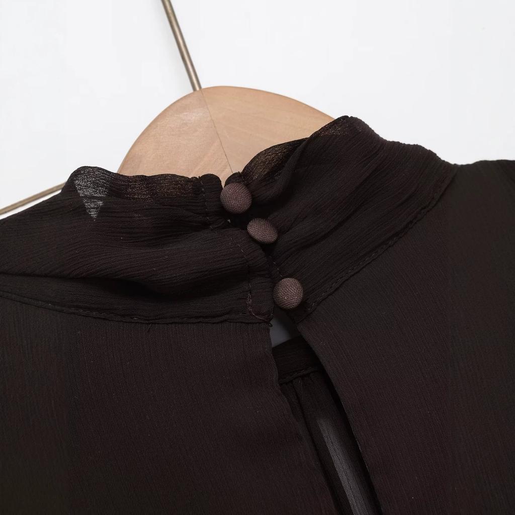 European and American style new women's clothing fashion temperament sleeveless stand-up collar pleated hip wrap mini dress
