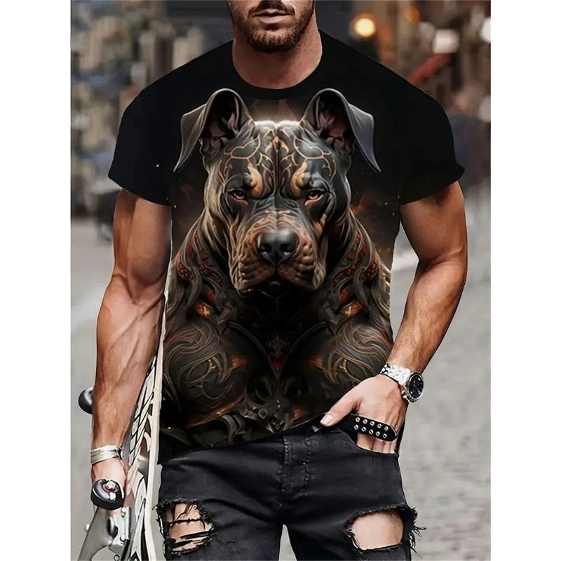 Summer Men's Soft 3D Printed Trendy Dog Pattern Quick Drying Short Sleeve Top Outdoor Fashion Men's Round Neck T-shirt