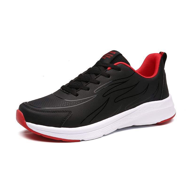 Men's shoes spring and autumn leather waterproof running shoes black oil-proof casual travel shoes sports shoes men