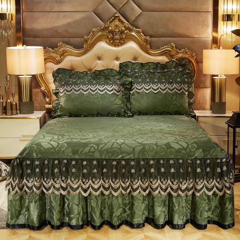 Velvet Lace Bed Skirt European-Style Embossed Bedspread Non-Slip Protective Cover Autumn and Winter Warm Bedding