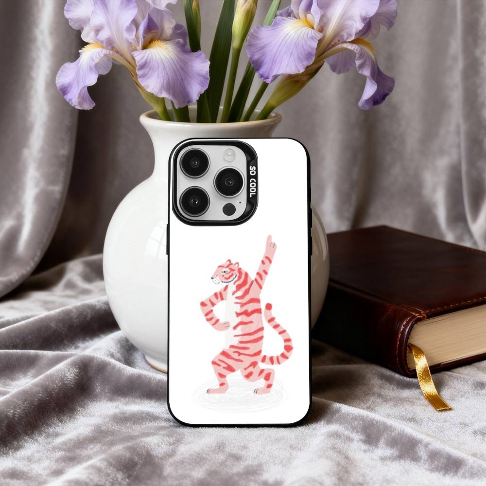 Cute Tiger Art Phone Case For iPhone17,16,15,14,13,12,11 Plus,Pro Max Candy Silver Plated Inside Cover