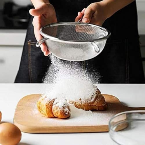 GrnArt Stainless Steel Flour Sifter, Strainer for Kitchen, Stainless Steel Colander with Handle, for Soba, Udon, and Draining, Flour Sifter, Mesh Flou