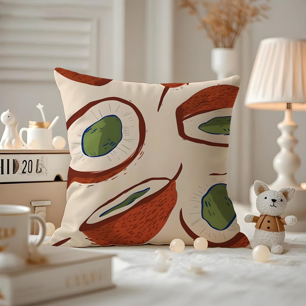 Art Coconut Illustration Cushion Cover Antidustmite Pillowcase Invisible Zipper Silky Short Plush Sofa Cushion Cover