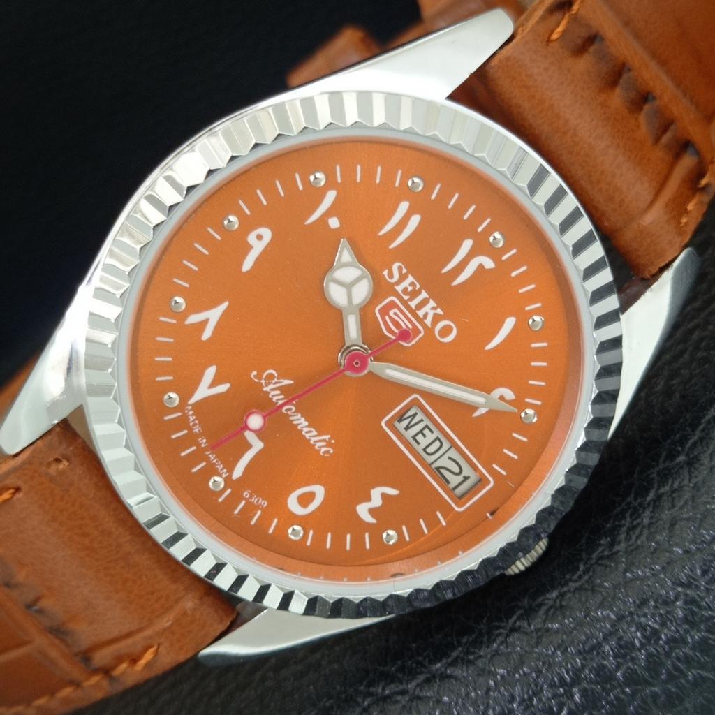 

REFURBISHED SEIKO 5 AUTOMATIC 6309A VINTAGE JAPAN MENS ORANGE WATCH a442505-1
