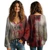 Women's V-Neck Halloween Shirt for Fall, Seasonal Top for Ladies