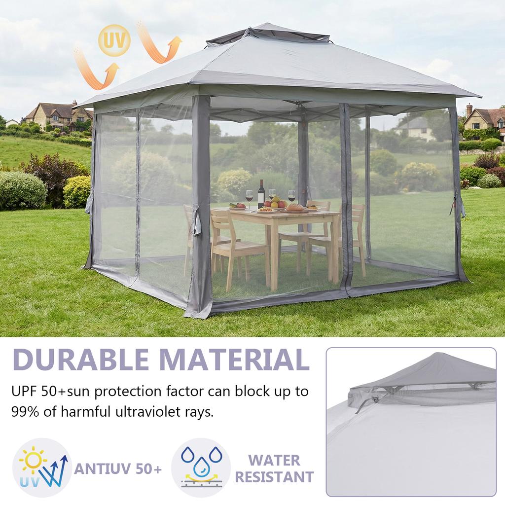 10x10ft Double Roof Canopy Tent with Metal Frame & Stakes & Mosquito Nets with Privacy Screen for Outdoor Camping/Lawn/Backyard