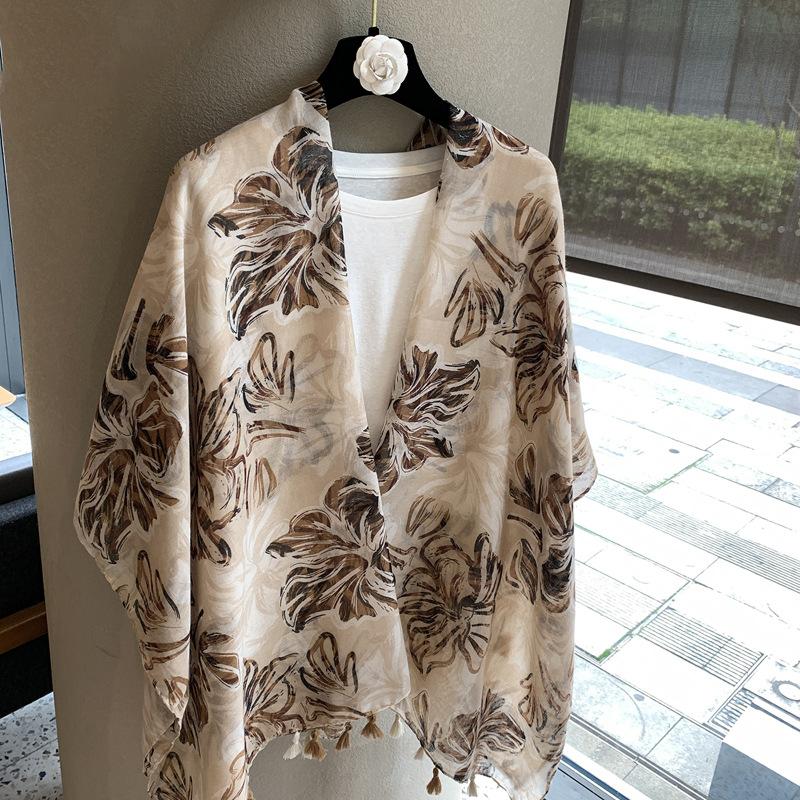 Old Qian Feng Cashew Nut Silk Scarf Women'S Spring, Autumn Winter Collocation Baotou Neck Protector Hanging Beard Ethnic Style Scarf Cardigan Shawl