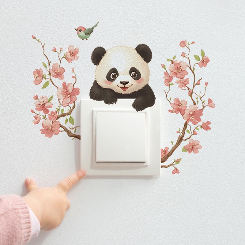 Cute Baby Panda Vinyl Wall Art Switch Stickers Aesthetic Room Decoration For Home Nursery Kids Bedroom Animal Anime Poster