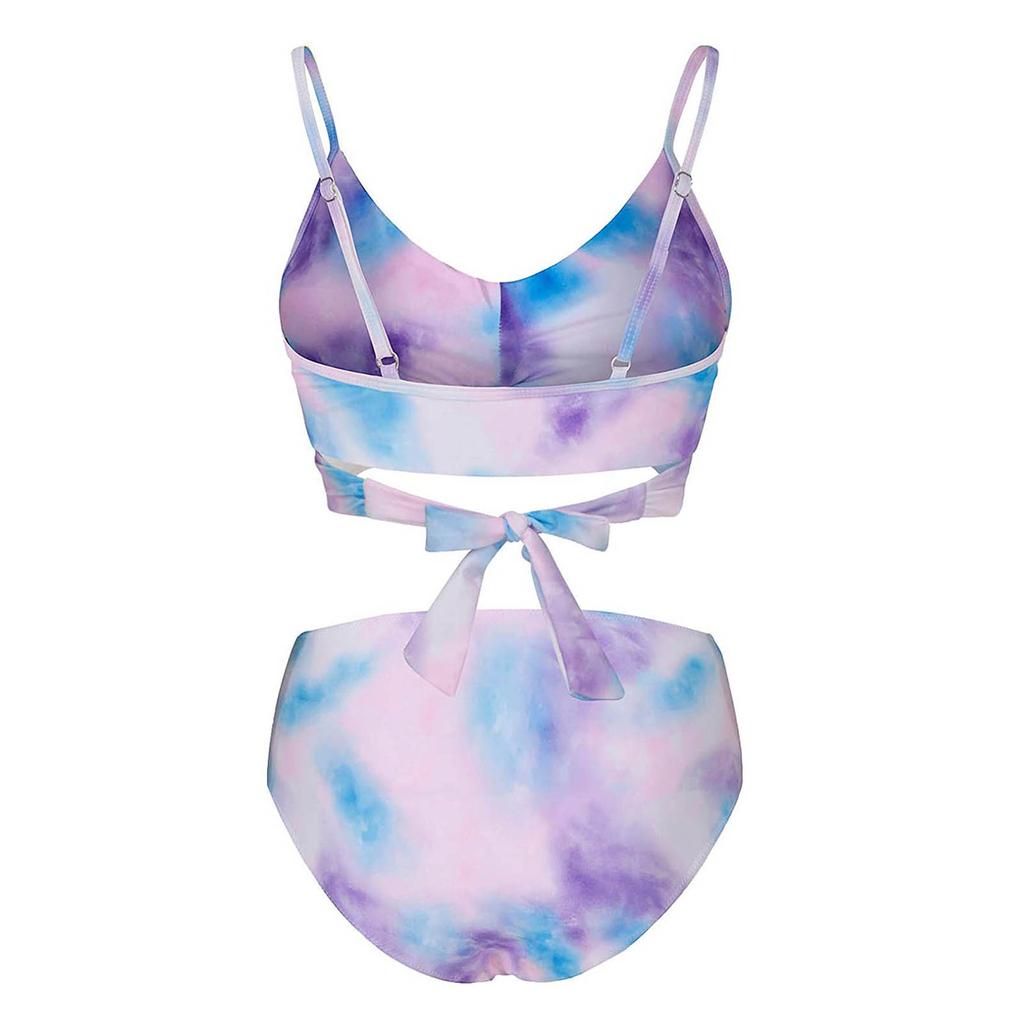 Women Two Piece Swimsuit High Waist Bikini Set with Padded Bra and Backless Design Adjustable Straps and Tie Back Closure