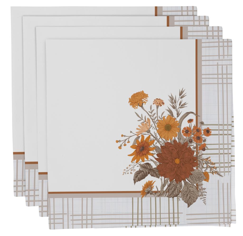 Vargottam Napkins  Florals  Print, Premium Quality Dinner  Napkins, 100   Cotton, Set of 4 Reusable  Napkins  Set, Size 20X20