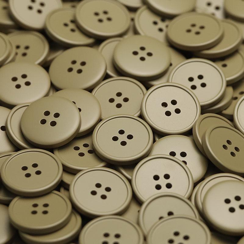 MOSN Reversible Wool/Fur Trench Coat Buttons: Four-hole, Thin-edged, Spray-painted, Multi-colored.