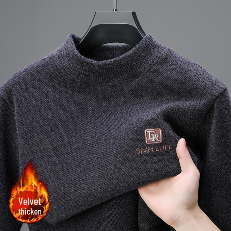 2025 Winter Men s Fleece-Lined Thick Knit Half-High Collar Sweater L