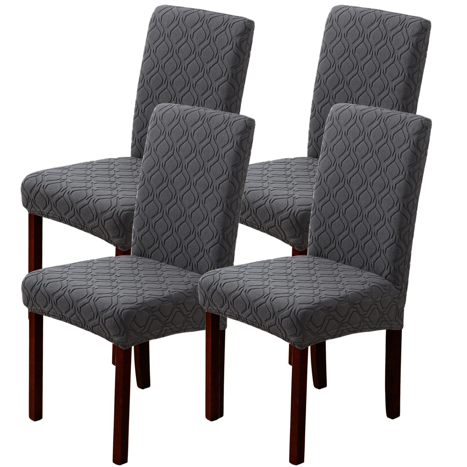 

4pcs Jacquard Stretch Chair Covers Dining Room Elastic Slipcovers Stretchable Seat Cover Dustproof Chair Protective Home Decor 4pcs
