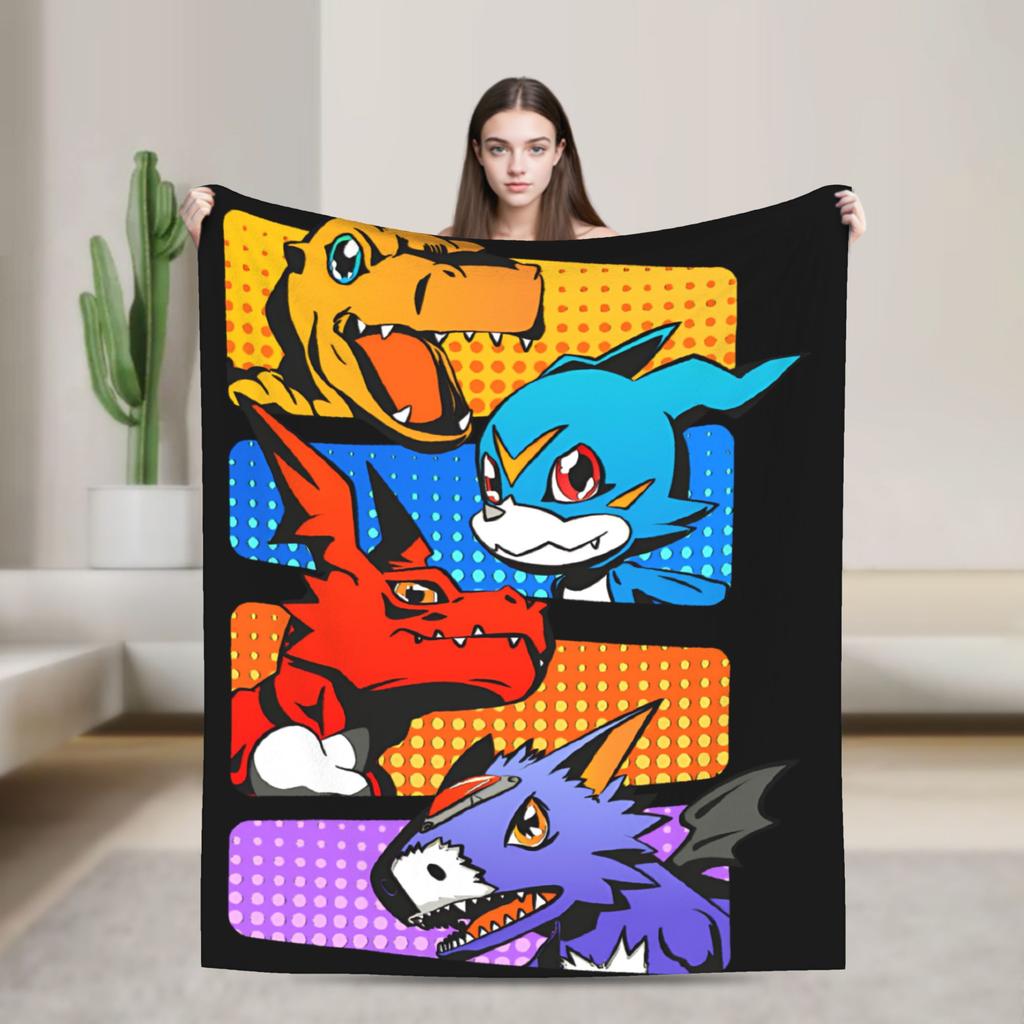 Digimon veemon evoluce Deku Flanelová Zábavná Měkká Přehozová Deku pro Přikrývku Zima