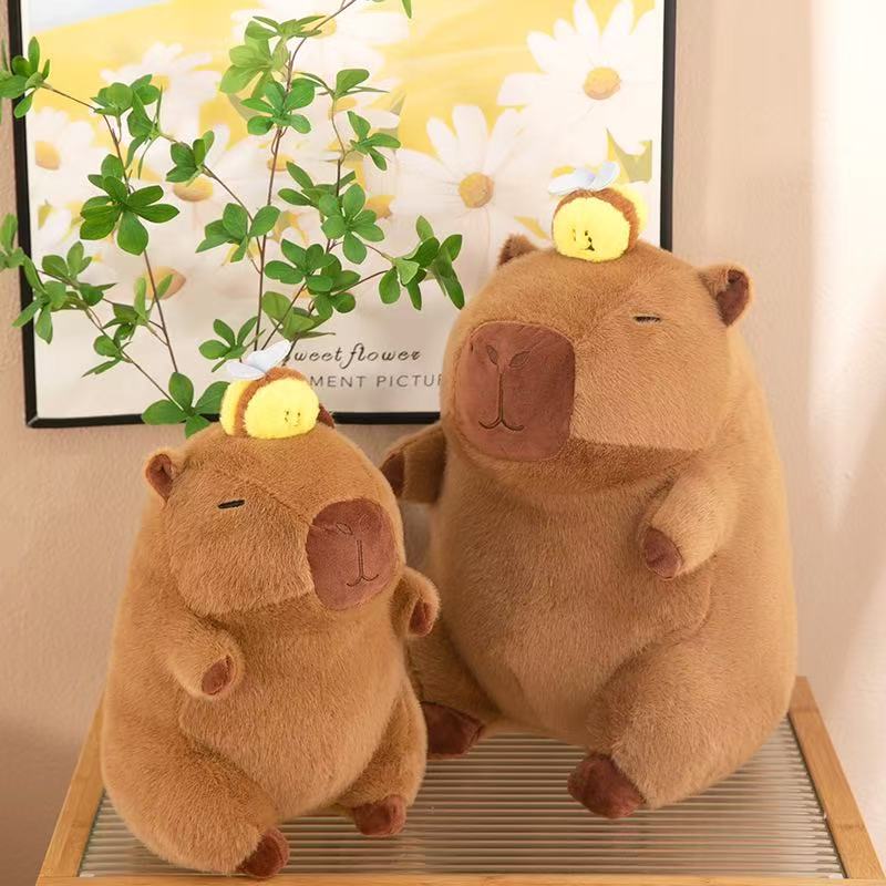 23cm Super Cute Capybara with Bee Capibara Plush Doll Giant Kawaii Stuffed Animal Doll Children Kids Birthday Gift Toys