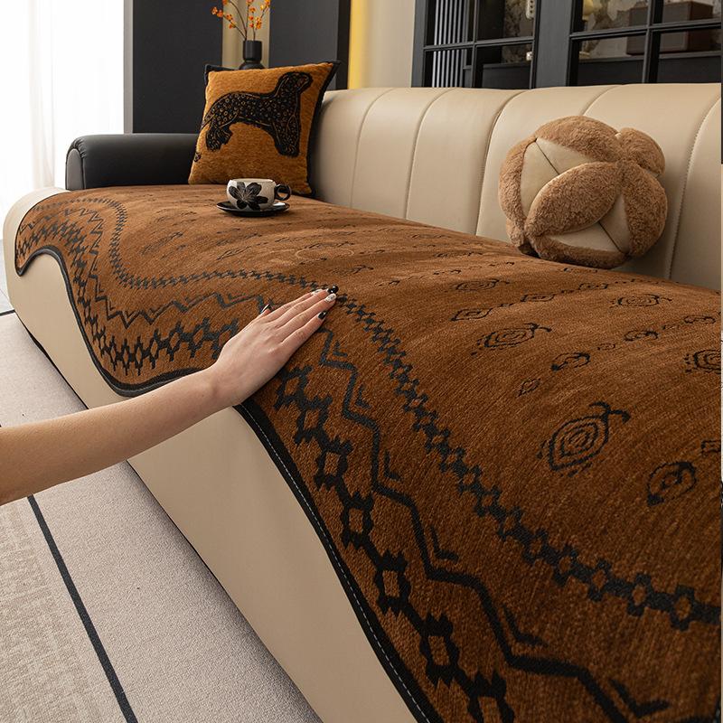 New Sofa Cushion Four Seasons Universal Fixed Non-Slip Light Luxury High-End Straight Row Leather Sofa Cover Cushion