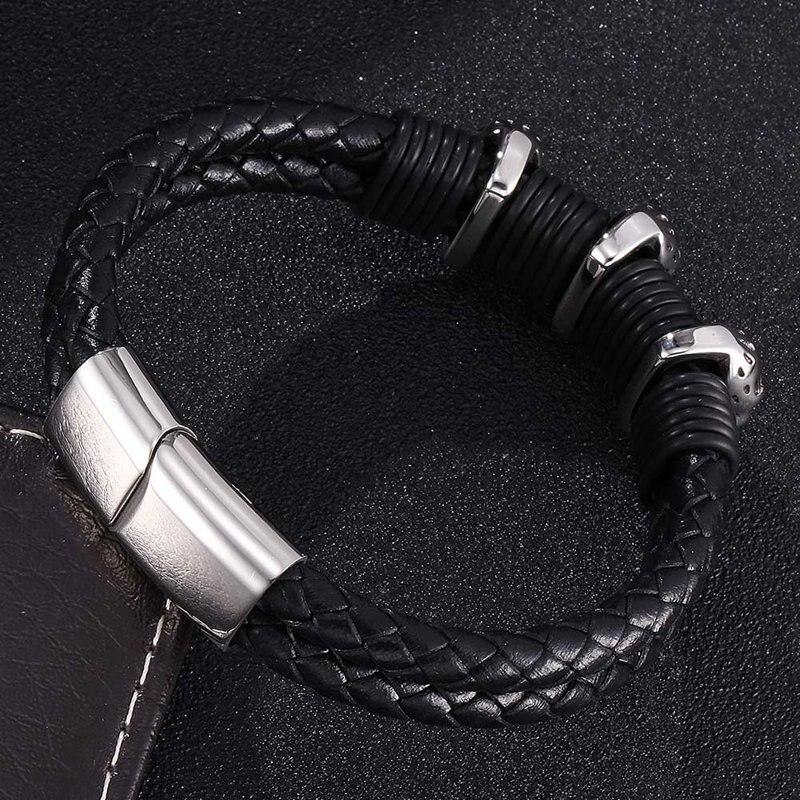 Men Skull Charm Bracelet Punk Genuine Leather Weave Bracelet Fashion Male Jewelry Best Friend Gift