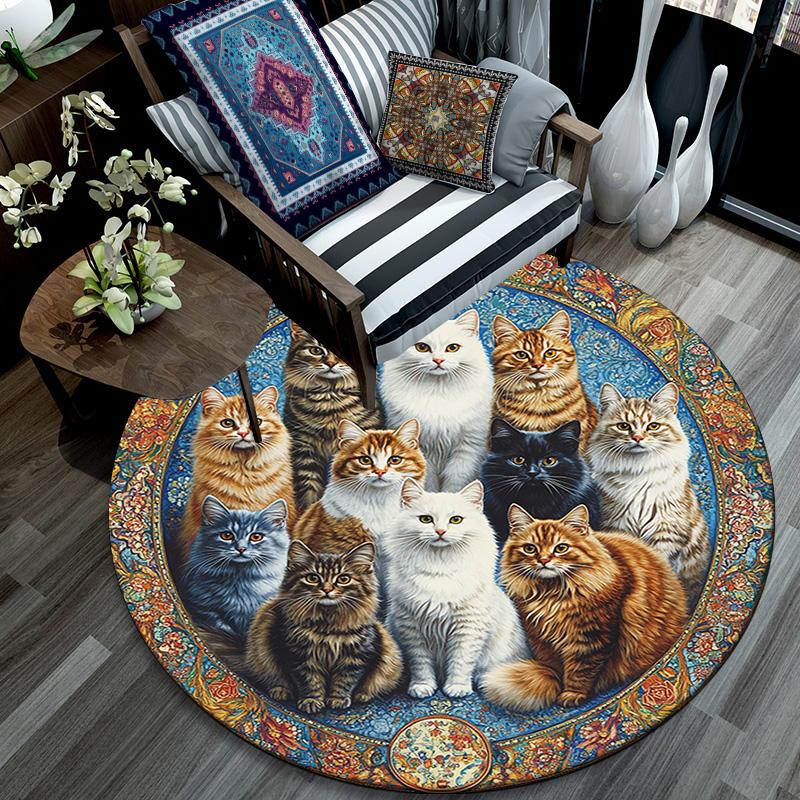 Cats Round Area Rug,Carpet Rug for Living Room Bedroom Sofa Playroom Decor,Non-slip Floor Mat