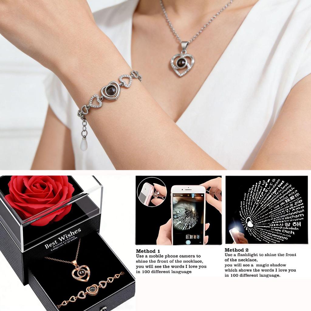 Heißverkaufendes Schmuckset: 100 Sprachen Projektionskette & Armband - Stilvolles & Vielseitiges Geschenk