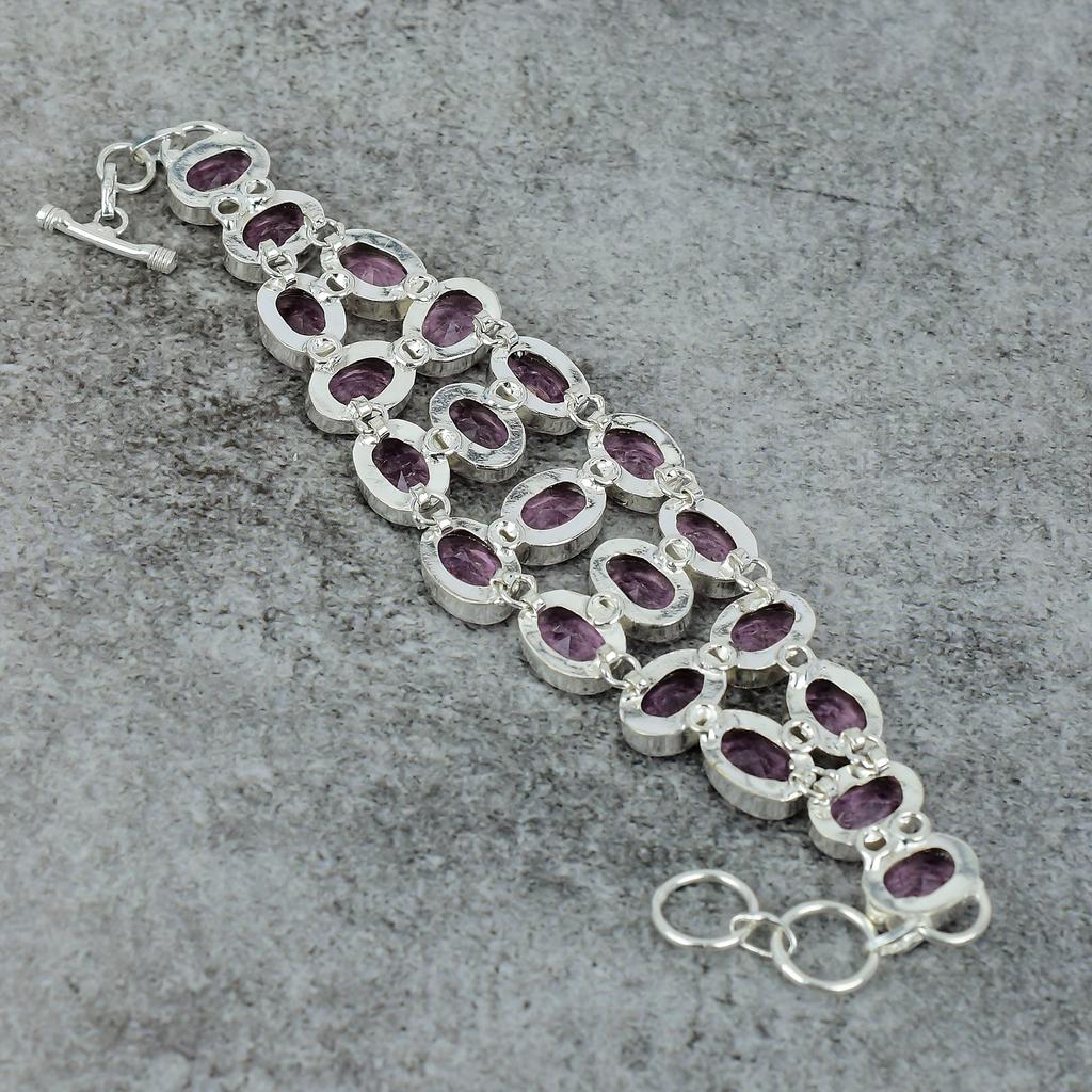 Pink Kunzite Gemstone Handmade 925 Sterling Silver Bracelet 7-8" M-297