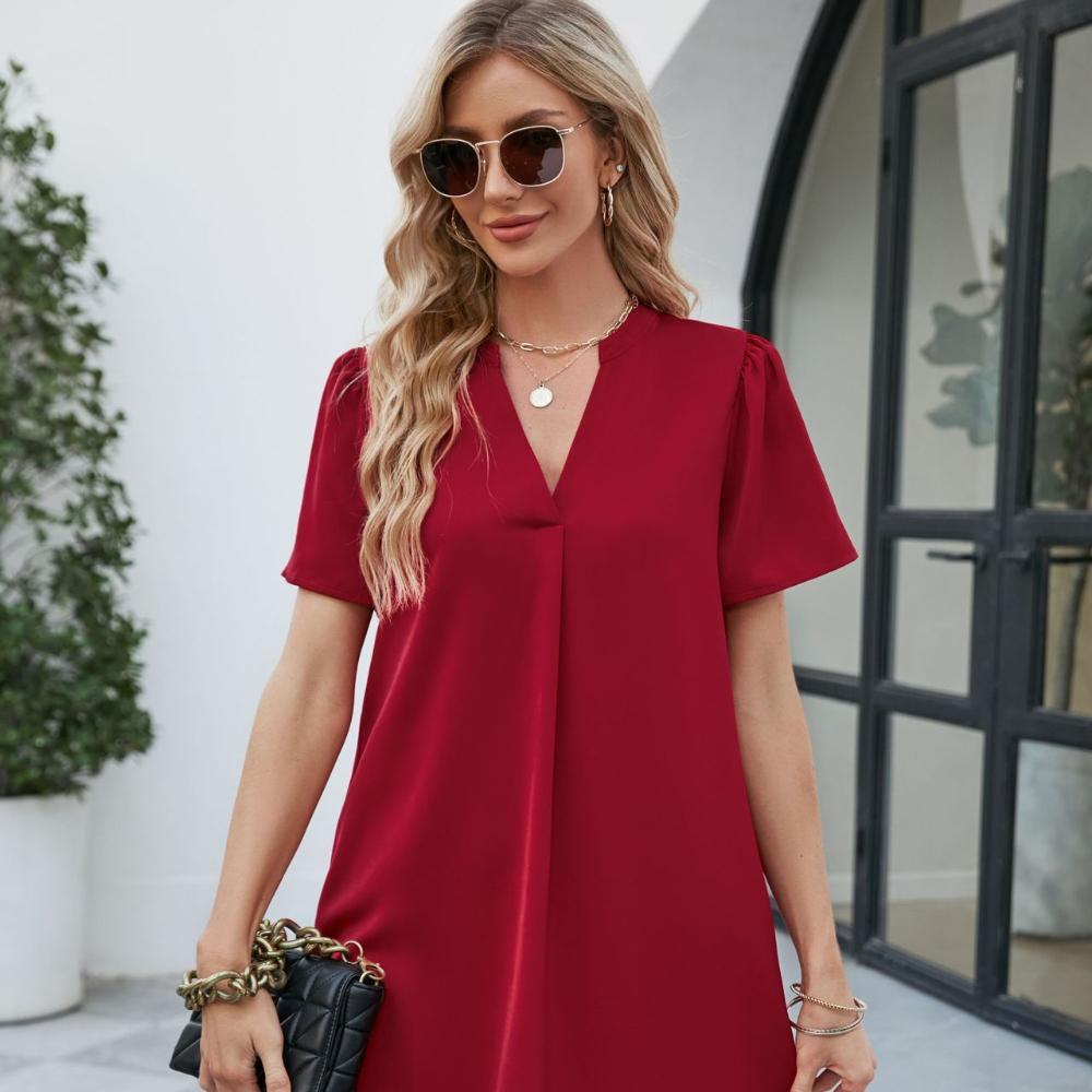 

Летнее офисное повседневное свободное модное сексуальное платье с V-образным вырезом