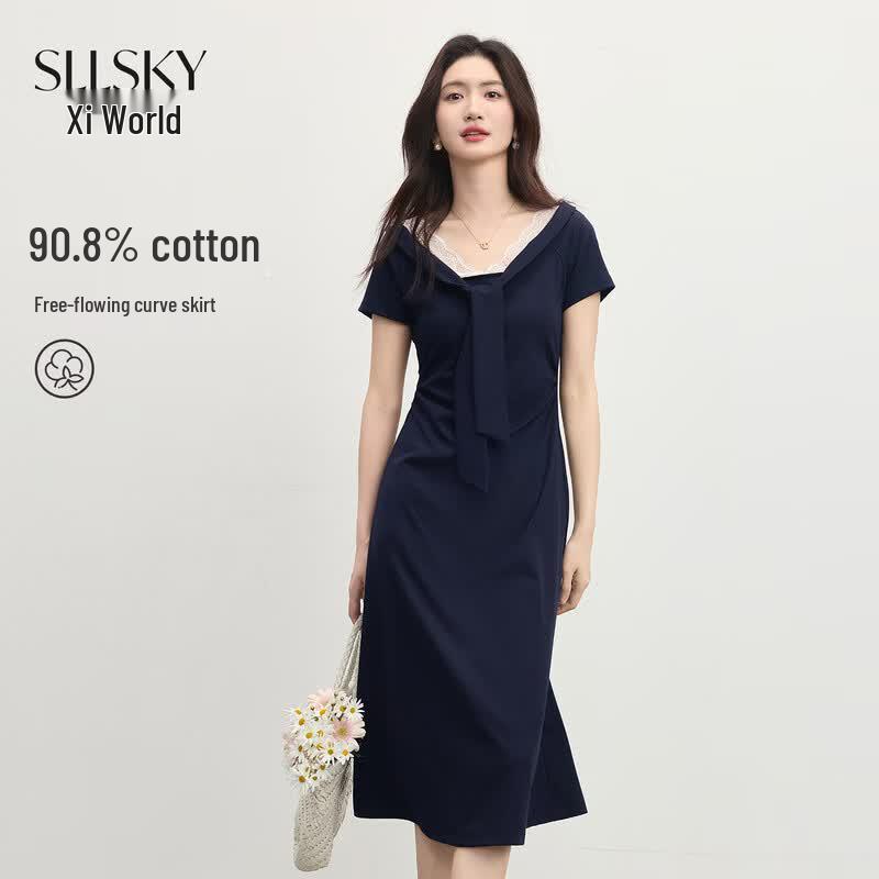 Sllsky Women s Lace V-Neck Short Sleeve Dress S