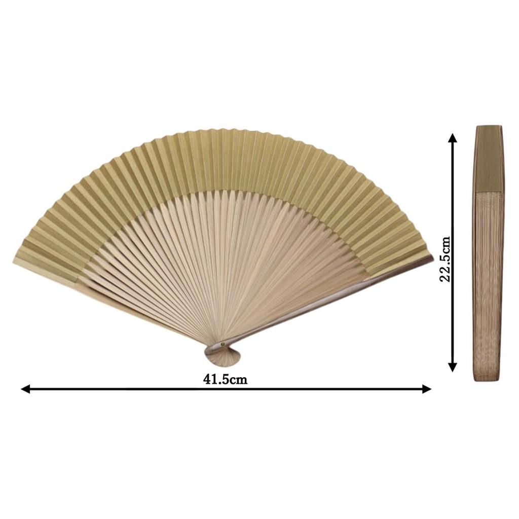 Kyoto Folding Light Made In Japanese Personal Long X Wide Fan, Green, Kyoto, Japan, Men's, Handmade, Accessory, Reversible, Gift, 22.5cm 41.5cm (Open)