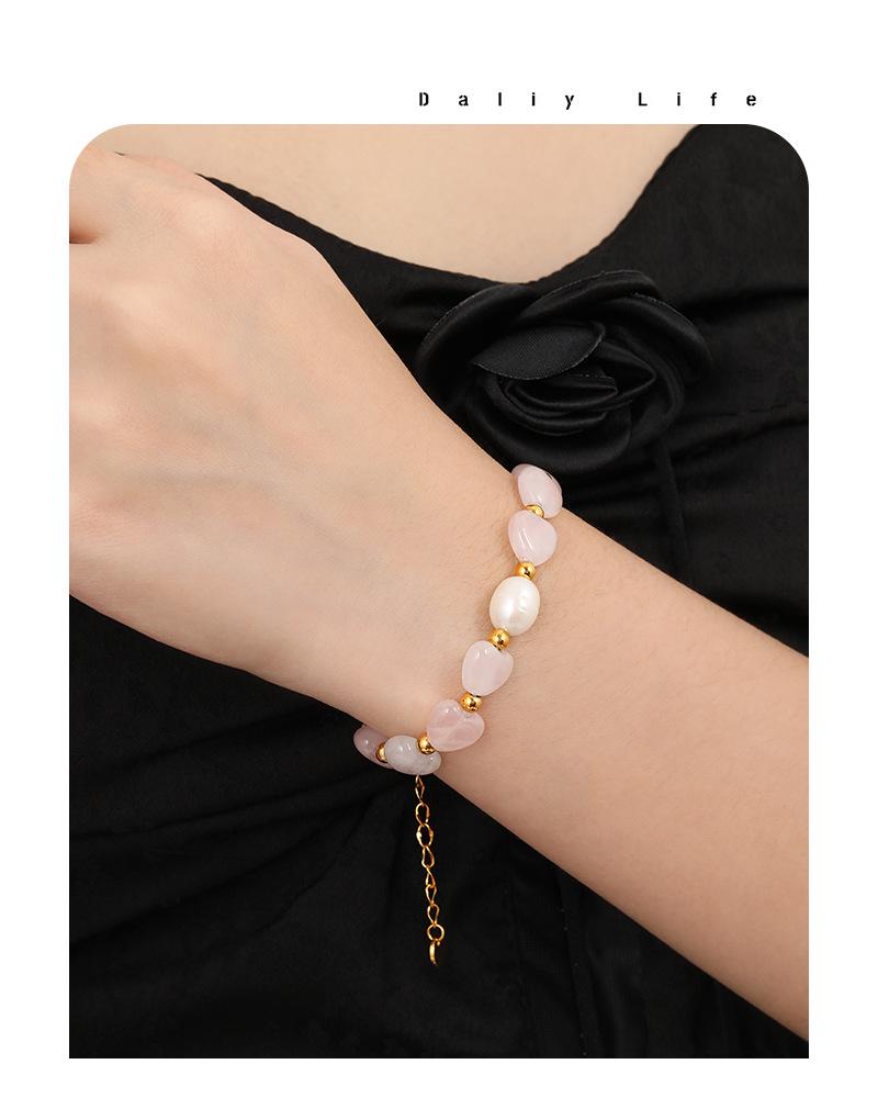 Rose Quartz & Titanium Steel Handmade Necklace - Women's Fashion Clavicle Chain