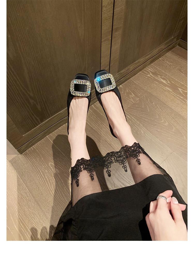 Sheepskin version~ Rhinestone light mouth French square head silver with skirt single shoes women's new leather Mary Jane shoes ladyshoes