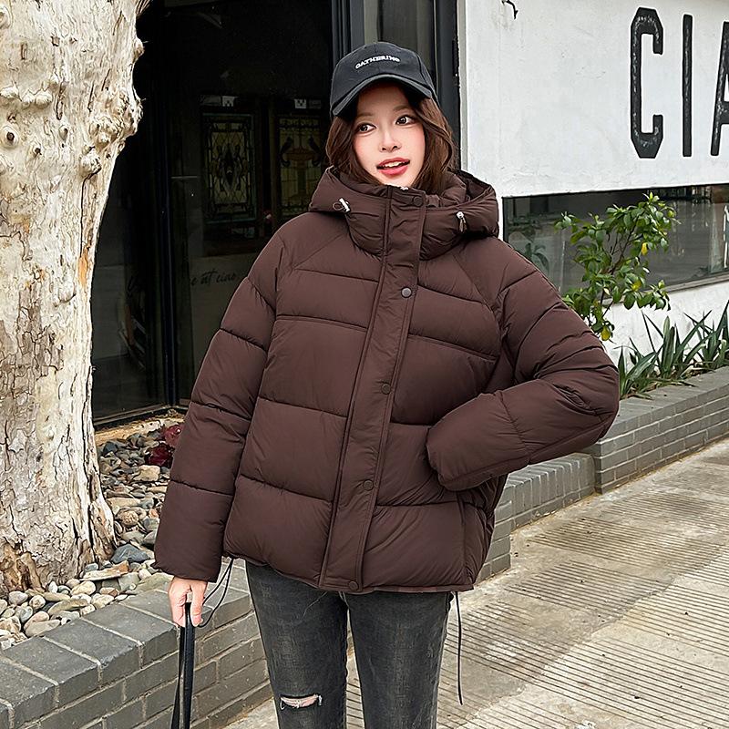 Dame Kort Hette Vindtett Tykk Varm Vinterjakke med Raglanermer